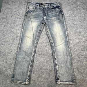 True Luck Melvin Straight Jeans Mens 34x32 Blue Cotton Stretch Mid Rise Zip Fly